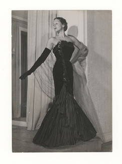 Marcel Rochas 1950 Original Fashion Photo Press Agip, Robert Cohen, Velvet Strapless dress