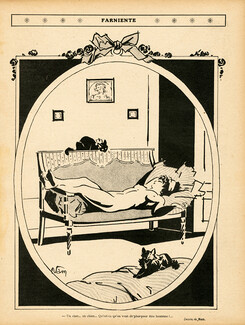 Jacques Nam 1910 "Relaxing", Cat, Dog