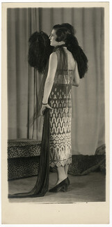 Emile Bechoff 1924 Evening Gown, Hand Fan, Original Fashion Photograph Rahma