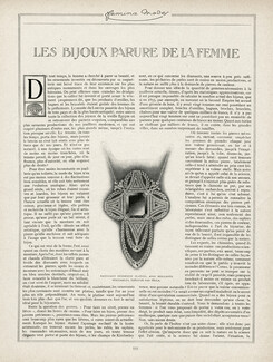 Les Bijoux Parure de la Femme, 1913 - Técla Pendant, Rings, Brooch, Earrings, Text by P. des Fontenelles, 2 pages