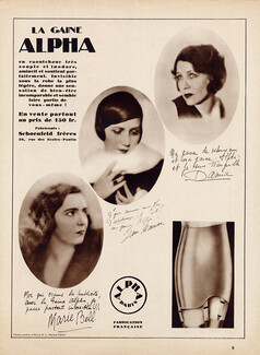 Alpha (Girdle) Schoenfeld Frères (Maker) 1931 Damia, Marie Bell, Jane Marnac