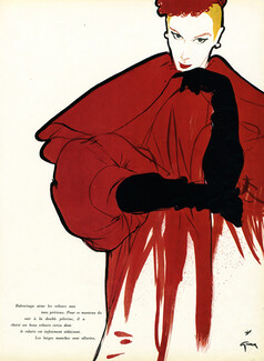Balenciaga 1950 Coat, René Gruau, Fashion Illustration