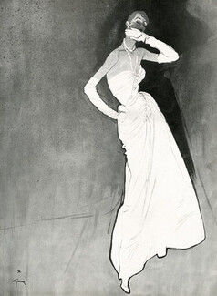 Christian Dior 1949 René Gruau, Evening Gown