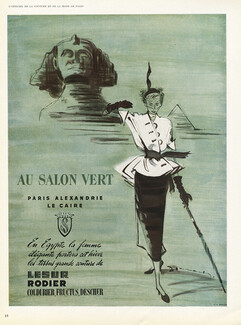 Lesur, Rodier, Coudurier Fructus Descher (Fabric) 1949 "Au Salon Vert" en Egypte, Sphinx, Jacques Demachy