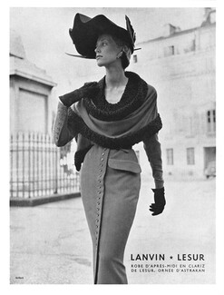Jeanne Lanvin 1950 Robe d'après midi en Clariz, Lesur, Astrakan, Photo Skilford