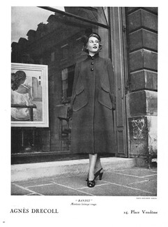 Agnès-Drecoll 1949 Bandit, Manteau lainage rouge, Photo Jean-Marie Marcel