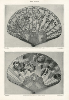 Duvelleroy 1901 Hand Fan "broderie or sur tulle", "fleurs peintes" par Billotey