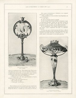 Henri Beau & Cie 1901 "Lampe portative" A. Giraldon, "Lampe Tournesol" verre coloré