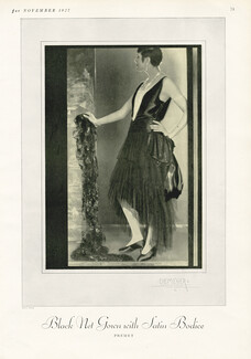 Premet 1927 Black Net Gown with Satin Bodice, Photo Demeyer