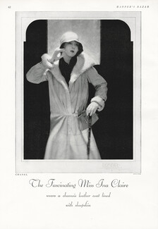 Chanel 1927 Miss Ina Claire, chamois leather coat lined, Photo Demeyer
