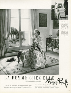 La Femme Chez Elle - Maggy Rouff, 1946 - Mme Besançon de Wagner home, Tea gown, Photo Lucien Lorelle, Text by Constance d'Heigny, 3 pages
