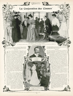 La conjuration des Ciseaux, 1910 - Chez Armand & Chez Redfern (Mr Raudnitz) Contrefaçon, Counterfeiting, Fitting, Text by Georges Francès