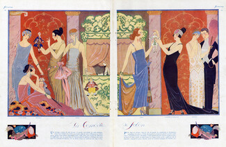 George Barbier 1922 "La Comédie de Salon", Poiret, Lelong, Molyneux, Worth, Doeuillet, Madeleine et Madeleine, Puppets