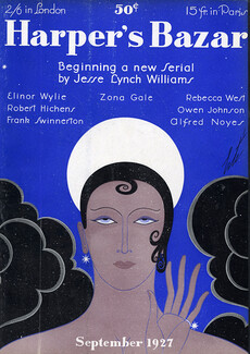 Erté 1927 September, Harper's Bazaar cover, Art Deco Style, Stehli Silks