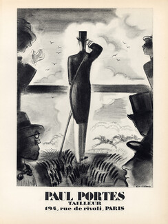 Paul Portes (Tailor) Men's Clothing, 1928 Horse Racing, Lithograph PAN Paul Poiret, Edy Legrand