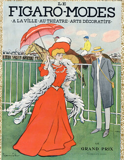 Jeanniot 1905 Figaro-Modes cover, Elegant Parisienne, Horse Race