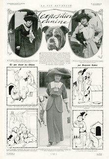 Benjamin Rabier 1912 "à l'exposition Canine" Teckel, Loulou de Poméranie, Fox terrier, English Bulldog