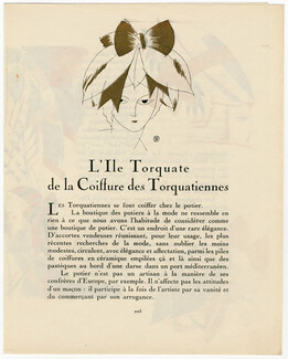 L'Ile Torquate de la Coiffure des Torquatiennes, 1920 - Charles Martin Gazette du Bon Ton, Hats, Text by Pierre Mac Orlan, 4 pages