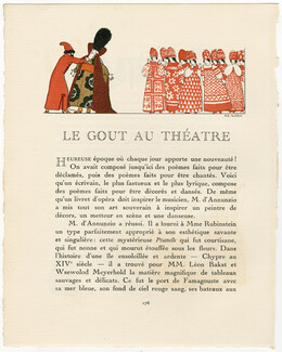 Le Goût au Théâtre, 1913 - André Edouard Marty Gazette du Bon Ton, Text by Lise Léon Blum, 3 pages