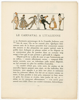 Le Carnaval à l'Italienne, 1913 - André Edouard Marty Gazette du Bon Ton, Texte par Albert Flament, 4 pages