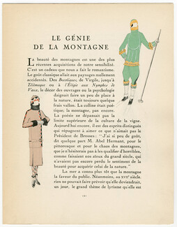 Le Génie de la Montagne, 1924 - Geffroy Skiing, Mountaineering, Gazette du Bon Ton, Texte par Coriandre, 4 pages