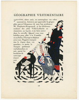Géographie Vestimentaire, 1920 - L'Hom Fashion, Muff, Coat, Dresses, Pekingese Dog, La Gazette du Bon Ton, Text by Georges Armand Masson, 4 pages