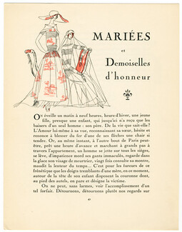 Mariées et Demoiselles d'honneur, 1922 - Benito Gazette du Bon Ton, Wedding Dress, Texte par de Vaudreuil, 4 pages