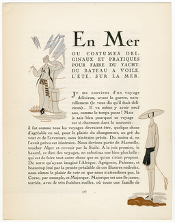 En Mer ou Costumes Originaux pour faire du Yacht..., 1922 - Benito Gazette du Bon Ton, Fashion Sport, Yachting, Texte par Émile Henriot, 4 pages