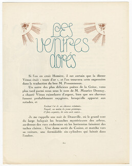 Les Ventres Dorés, 1920 - Marcelle Pichon Gazette du Bon Ton, Text by Hervé Lauwick, 4 pages
