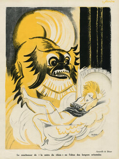 Bernard Becan 1931 Le cauchemar de "La mère du chien", nightmare, Pekingese Dog