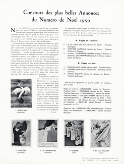Concours des plus belles Annonces, 1951 - Publicités - 1er Prix: A La Ville Du Puy, Daum, Guerlain, Lancôme, Le Champagne, Dognin, Patek Philippe, 3 pages