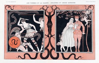 George Barbier 1915 "Les Femmes et la Guerre, Amazones et Anges Gardiens" Classical Antiquity, Nurse, Greek Amazons