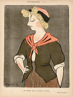Leonetto Cappiello 1899 "Contemporaine" Cécile Sorel, (dans Les Antibel) Caricature