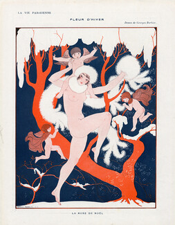 George Barbier 1915 "La Rose de Noël" Christmas, Sexy Girl Nude