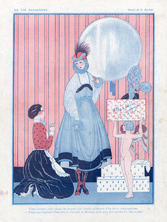 George Barbier 1915 Marthon (Millinery) Fitting, Elegant, Maid