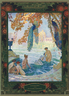 O. Guillonnet 1926 "Baigneuses", Nudes, Swan, Peacock, Bathing Beauties