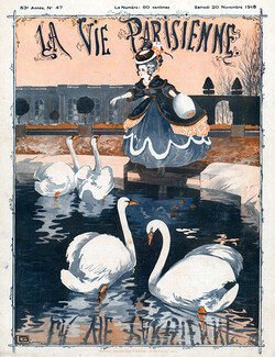 Georges Léonnec 1915 Versailles, Swans, 18th Century Costumes