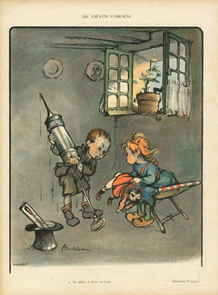 Francisque Poulbot 1904 "Les enfants s'amusent" Doctor, Children, Doll