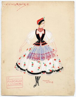 Freddy Wittop 1930s, Original Costume Design, Hungarian, Gouache, Folies Bergère, Traditional Costume