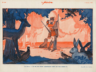 Jacques Leclerc 1929 Hunter, huntress, Lovers, Animals, Rabbit, deer, pheasant