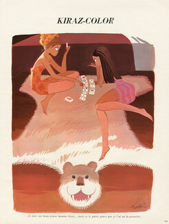 Edmond Kiraz 1971 Sexy Looking Girl, Playing Cards, fur bear
