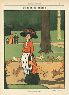 Benjamin Rabier 1909 "Le Saut du Cercle" Fur Muff, Dogs