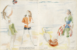 Jacques-Armand Bonnaud 1946 "Vacances" Grès, Hermès, Véra Boréa, Jean Dessès, beachwear