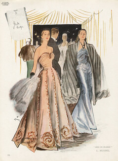 L. Mendel 1946 René Gruau, Evening Gown, Strapless, Cape