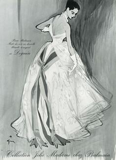 Pierre Balmain 1952 René Gruau, Evening Gown, Backless, Dognin, Wurmser
