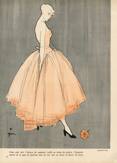 Christian Dior 1948 Pink Evening Gown, Strapless, René Gruau