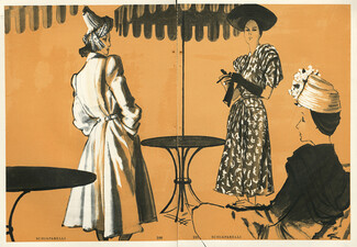 Schiaparelli 1945 René Gruau, Coat, Summer Dress, Hats