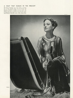 Hélène Yrande 1934 Eleanor Boardman, Lamé Coat, Purple velvet dress, Photo Harry Meerson, Athelia Chair