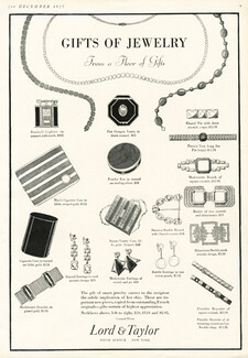 Lord And Taylor 1927 "Gifts", Pin & Buckle (Chanel) Lighter (Alfred Dunhill) Cigarette Case, Vanity Case, Earrings, Bracelet