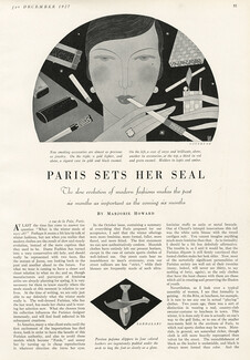 Paris Sets Her Seal, 1927 - Ostertag Gold Lighter, Cigarette Case, Cigarette Holder, Reynaldo Luza, Text by Marjorie Howard